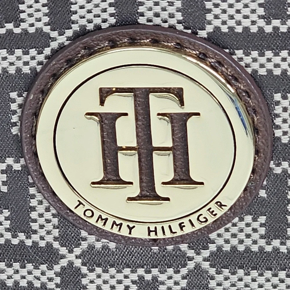 Tommy Hilfiger Hobo Bag Shoulder Purse Monogram Brown Tassel Logo Canvas Medium‎